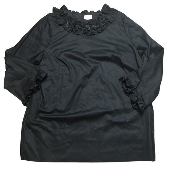 Rungolee Womens Beaded Embellished Floral Ruffled Tunic Blouse Black Relaxed Fit - Picture 1 of 10